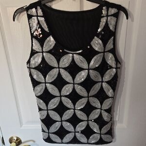Elegant Black and Silver Sequin Tank Top